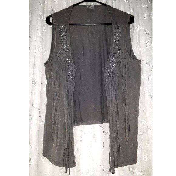 Wrangler Rhinestone Fringe Long Vest Sleeveless Duster Open Cardigan Sweater XXL - Picture 1 of 6